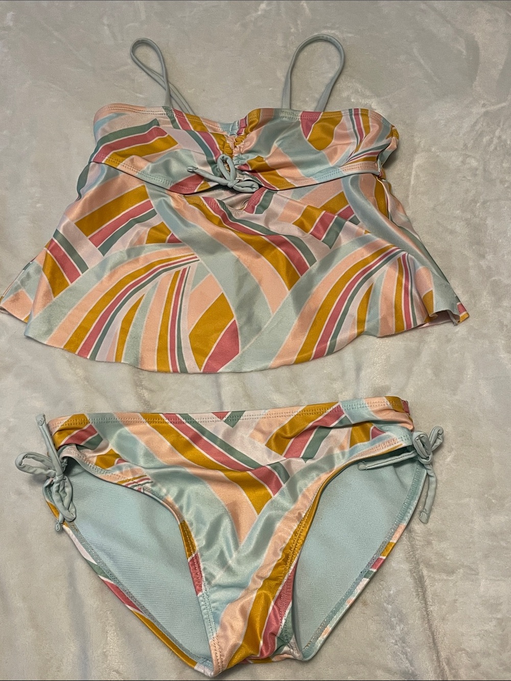 wonder nation Pastel Multi-Stripe Tankini Set in Pink, Yellow & Blue
